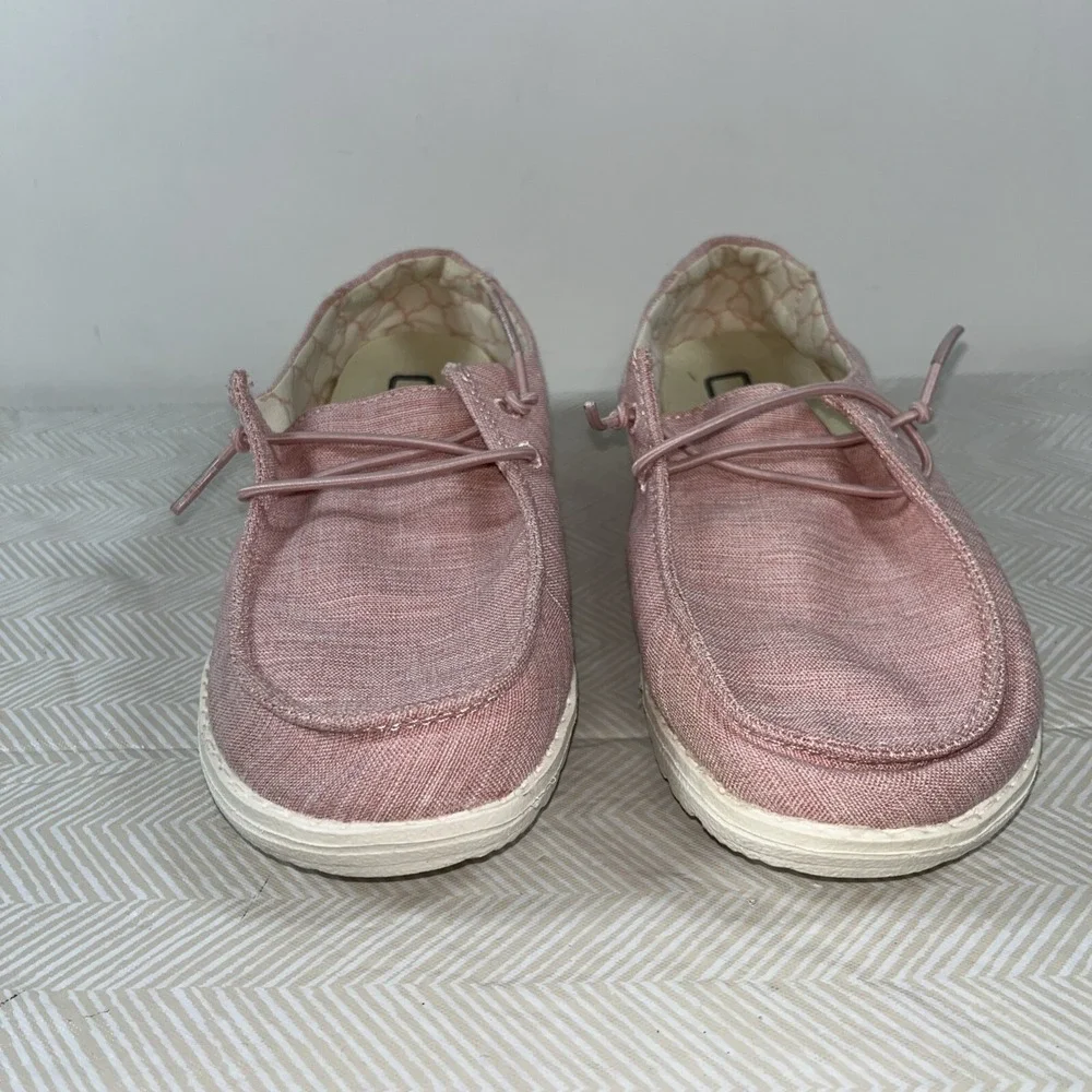 Hey Dude Girls Wendy Youth Linen Cotton Candy Slip-On Shoes Sz Y3-L4 Pink Casual
